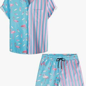 VATPAVE Men's Hawaiian Flamingo shirt and Shorts Size Large